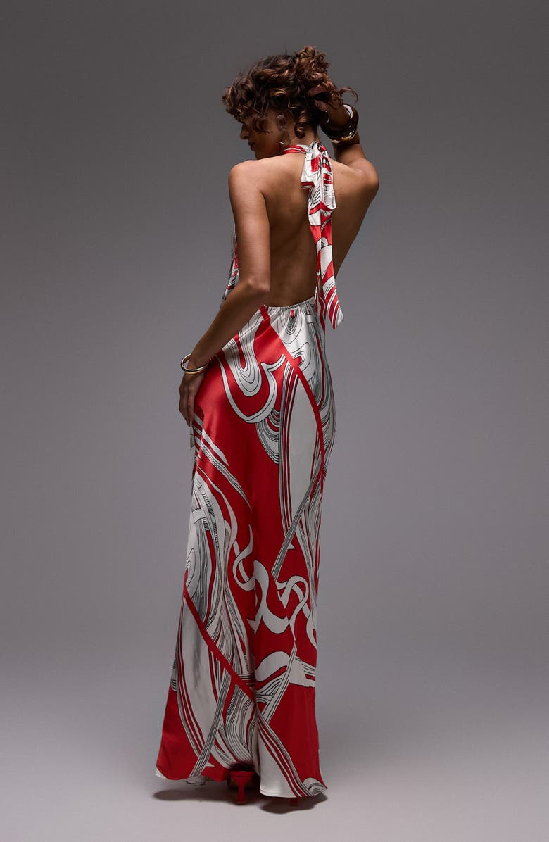 Topshop Satin Halter Maxi Dress, Alternate, color,