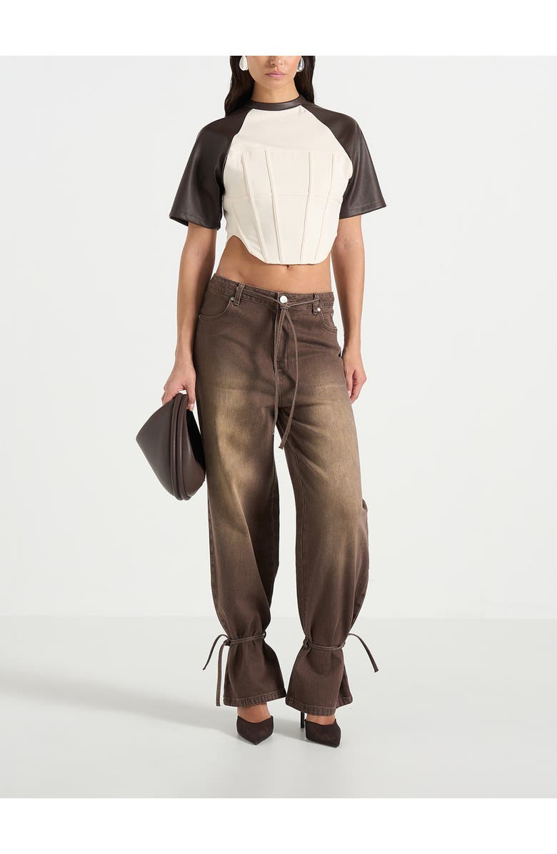 Manière De Voir Faye Relaxed Wide Leg Jeans With Tie Waist, Alternate, color, Brown