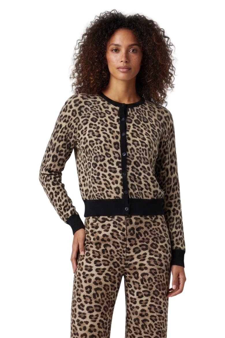 Leopard Womens Cropped Cardigan, Main, color, LEOPARD BROWN