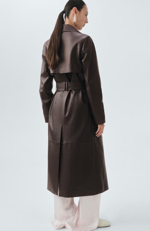 Mango Selection Belted Leather Trench Coat In Brown