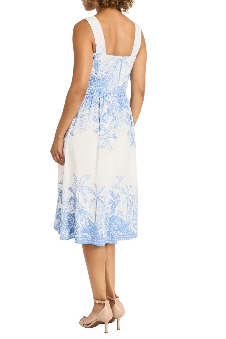 Palm Print Stretch Cotton Dress, Alternate, color, BLUE/ WHITE