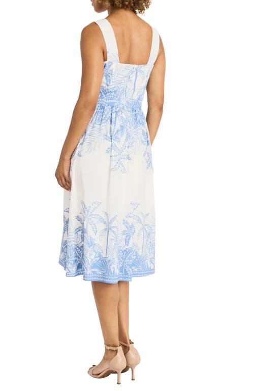 Maggy London Palm Print Stretch Cotton Dress In Blue/white