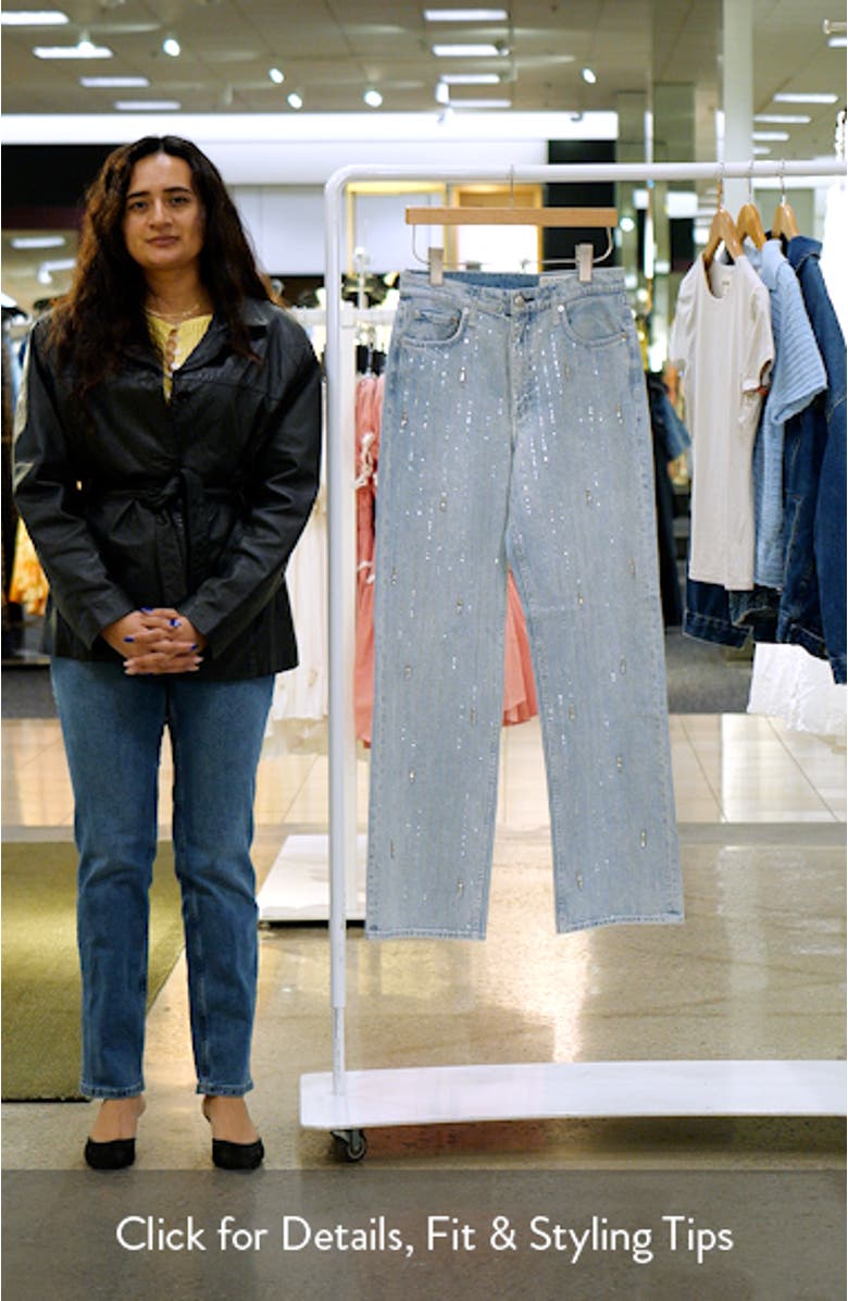 Rhinestone High Waist Straight Leg Jeans, sales video thumbnail