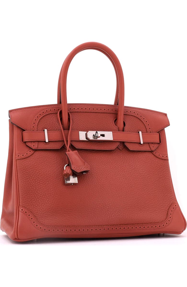 Pre-Owned Hermes Birkin Ghillies Bag Orange Clemence and Evercolor with Palladium Hardware 30, Alternate, color, Brique