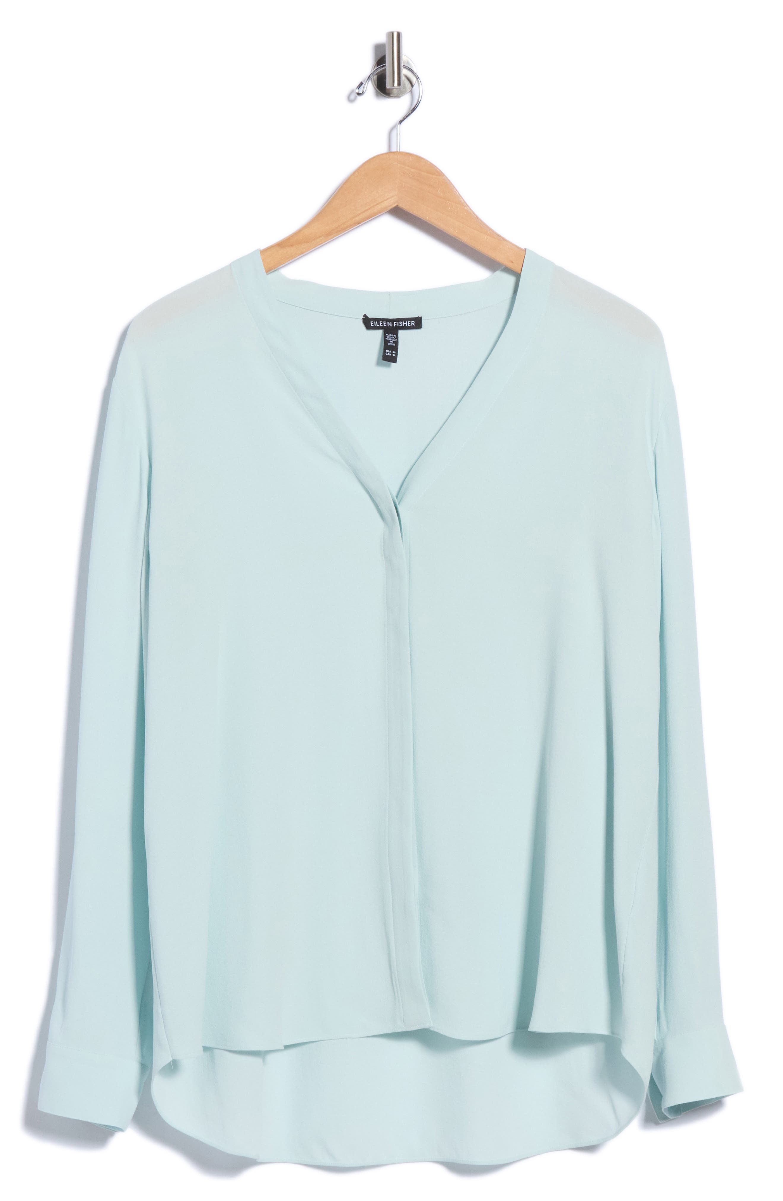 V-Neck Silk Button-Up Shirt