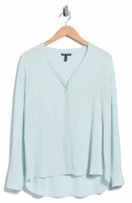 V-Neck Silk Button-Up Shirt