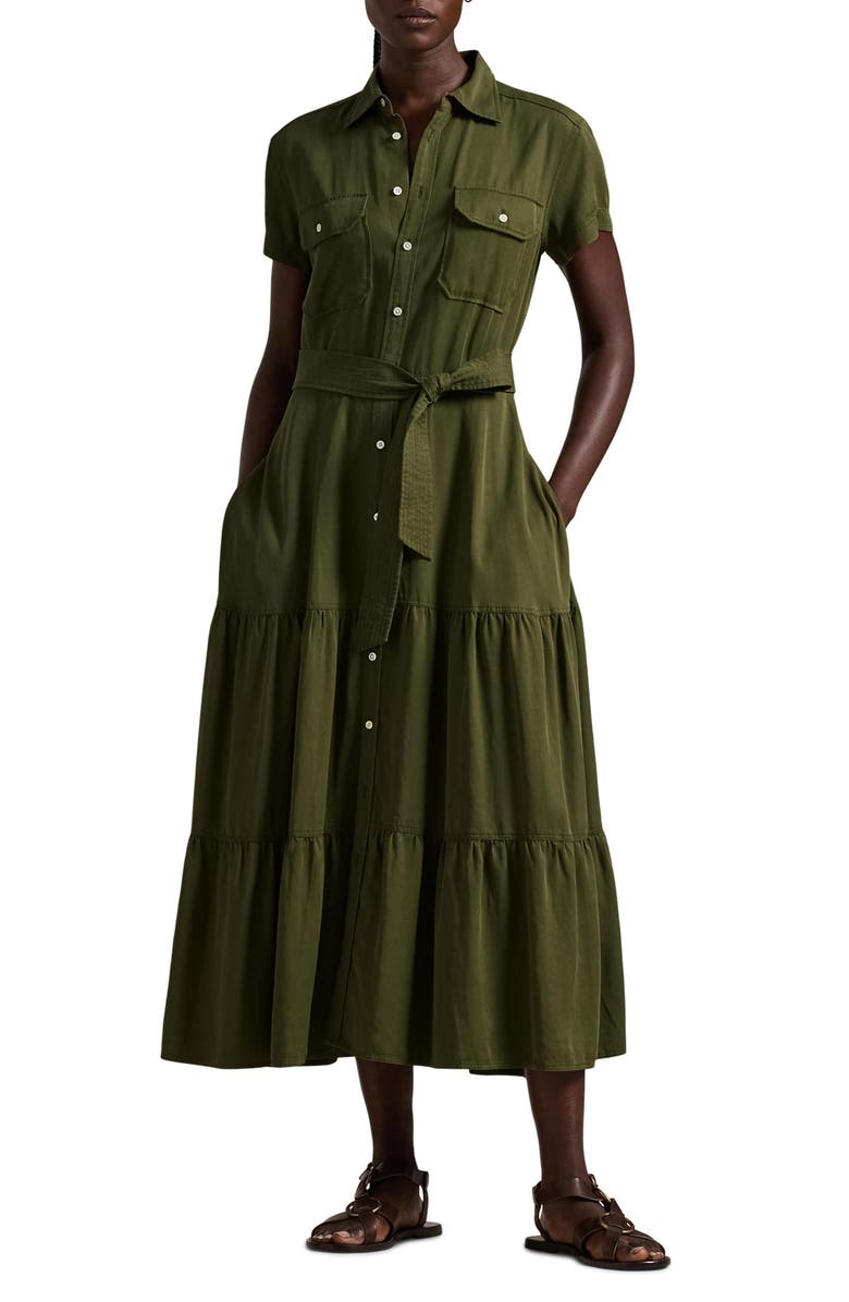 Polo Ralph Lauren Belted Tiered Shirtdress, Main, color, 