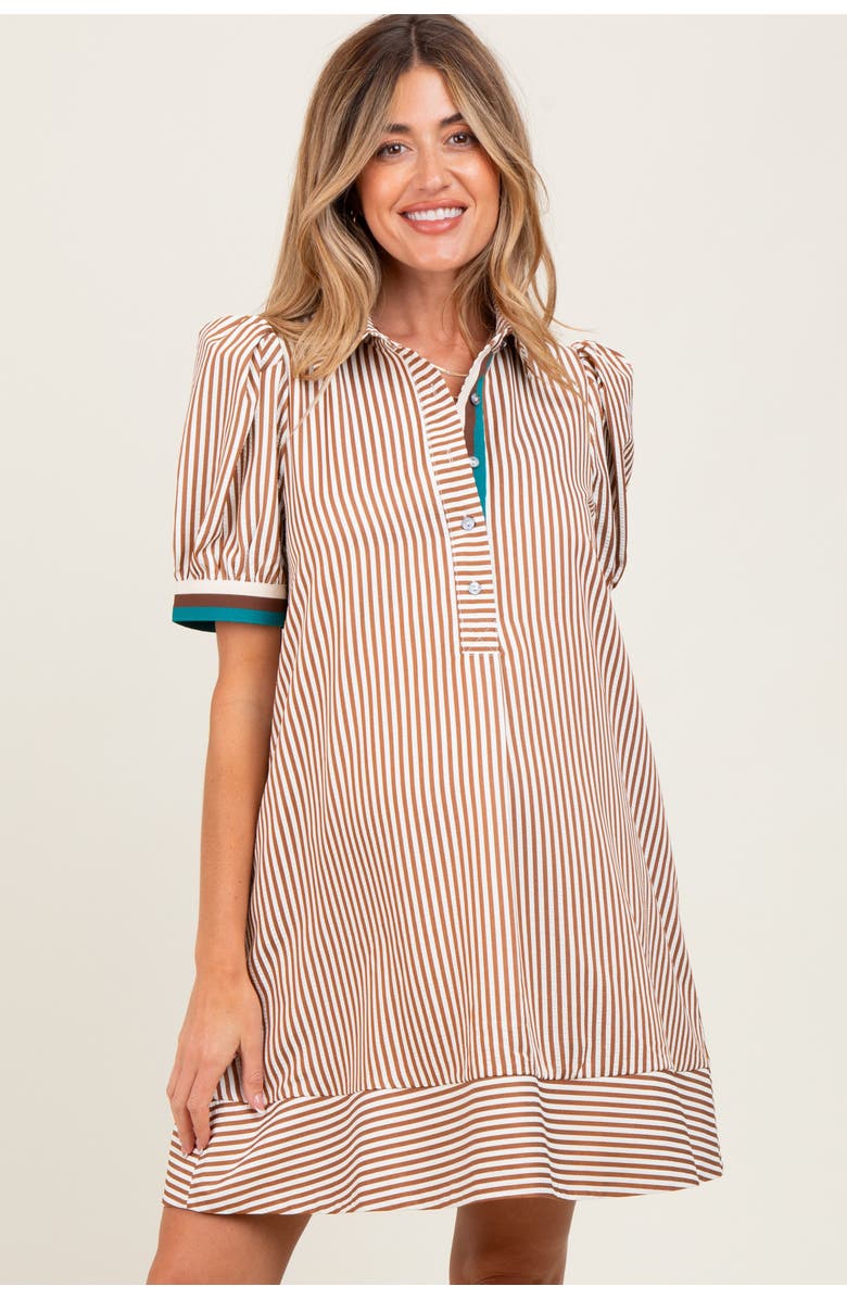 PinkBlush Striped Puff Sleeve Mini Shirt Dress, Alternate, color, 