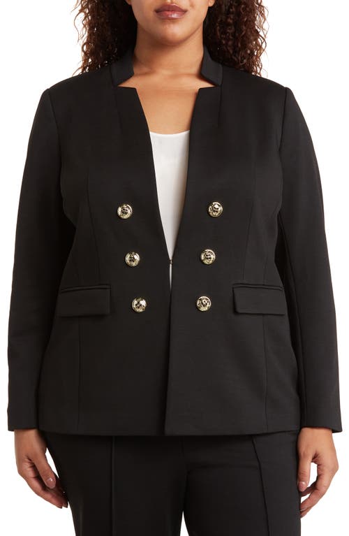 Tahari Asl Faux Double Breasted Ponte Blazer In Black