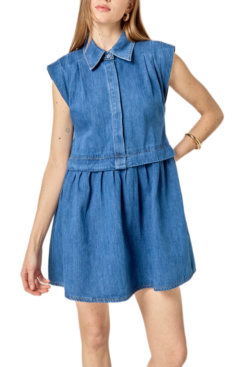 English Factory Denim Babydoll Mini Shirtdress, Alternate, color, Denim