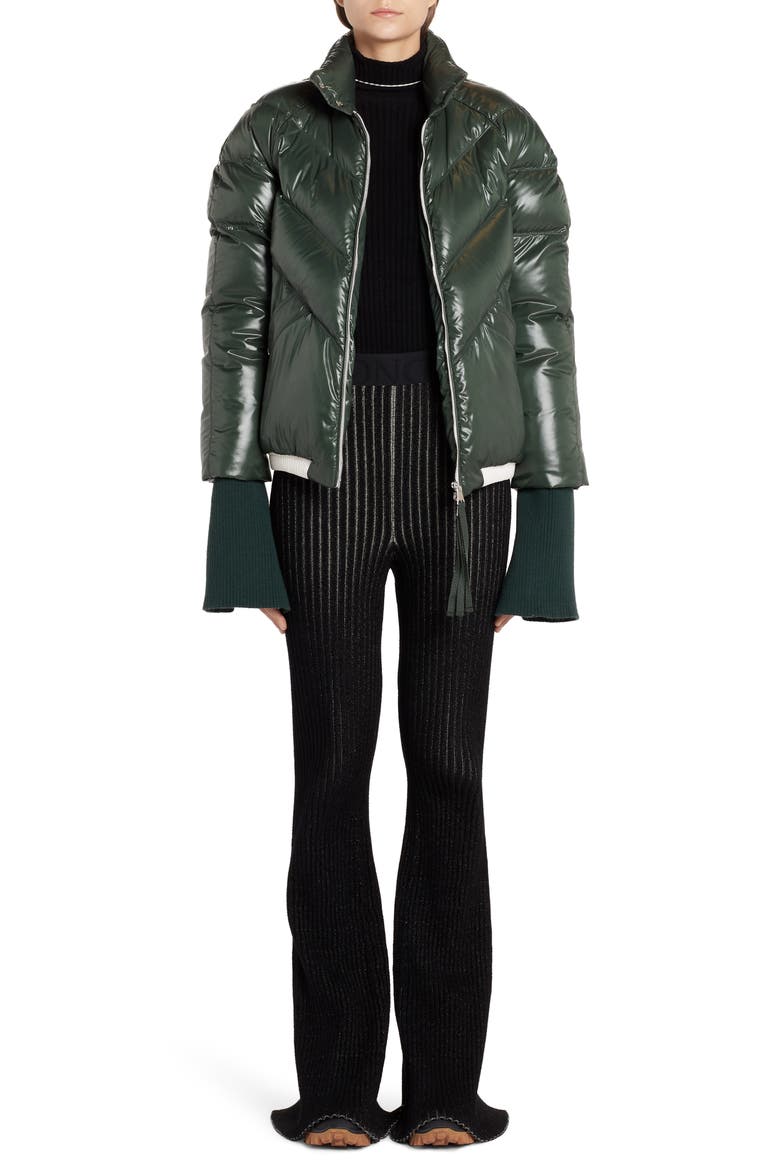 x 2 1952 Yalou Knit Sleeve Lacquered Down Puffer Coat, Alternate, color, GREEN