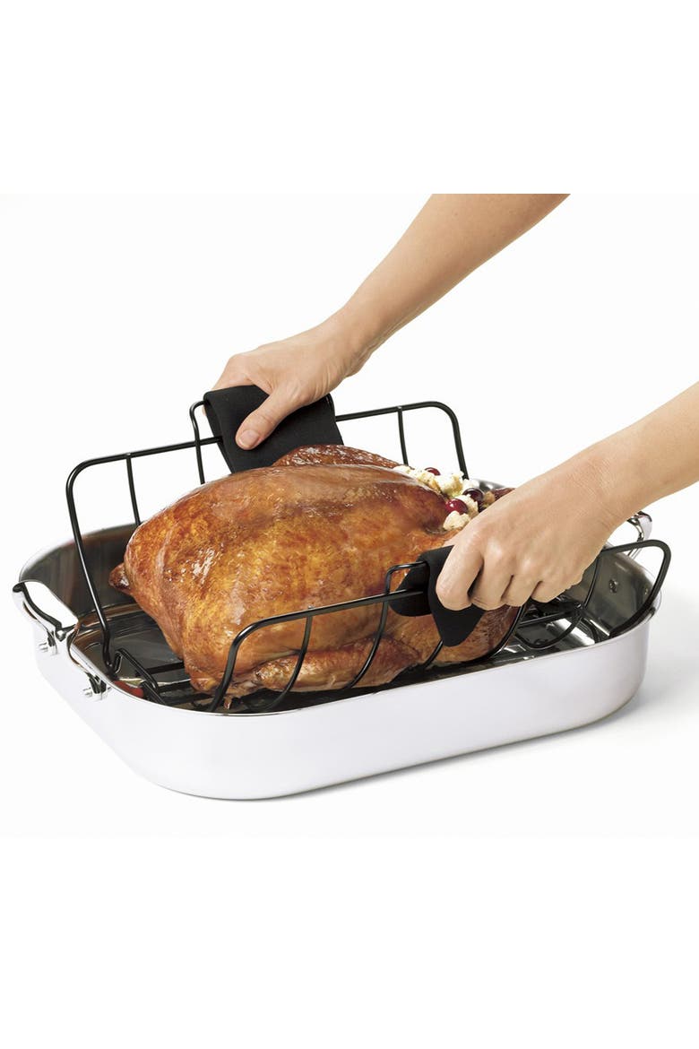 Roast & Serve Non-Stick Turkey and Poultry Roasting Rack, Alternate, color, Black