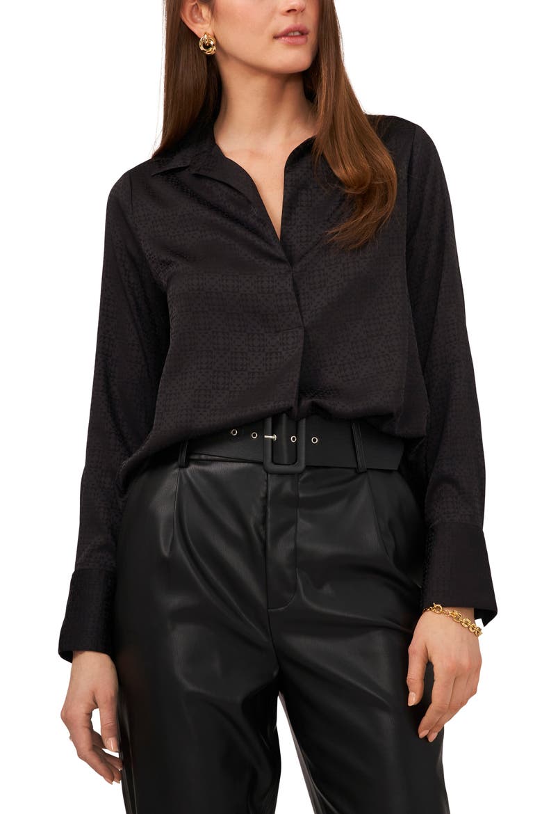 Geo Jacquard Blouse, Alternate, color, RICH BLACK