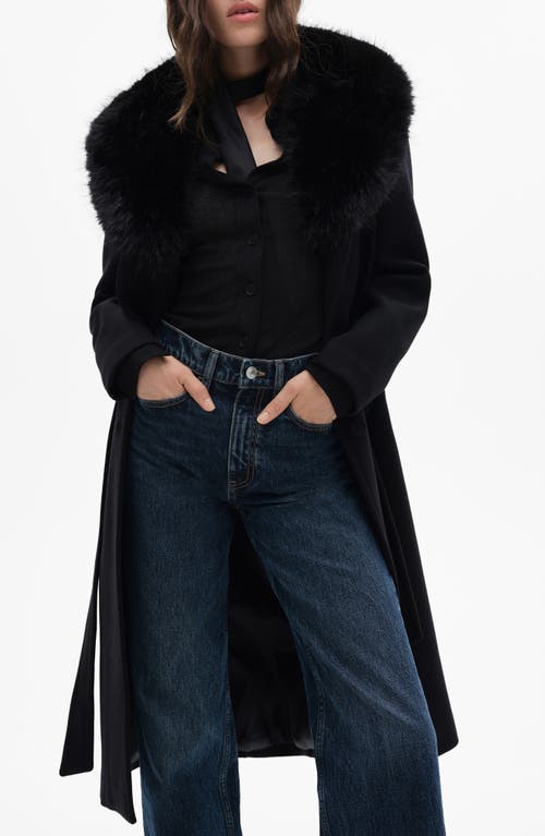 Mango Wool Blend Coat With Removable Faux-fur Trim In Black