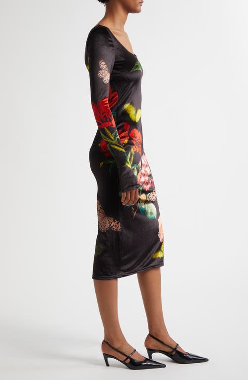 Alice And Olivia In The Wind Floral Delora Scoop-neck Velvet Midi Dress In Black