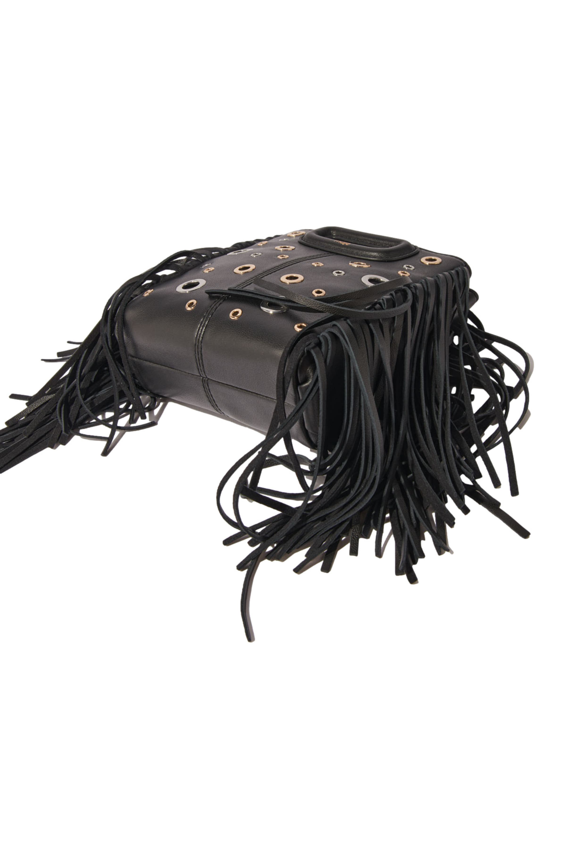 maje Leather M mini bag with eyelets, Alternate, color, 