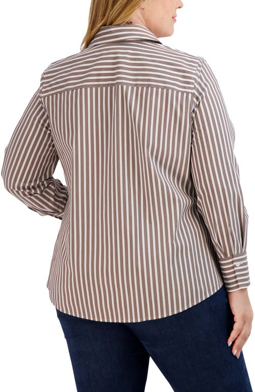 Foxcroft Mary Stripe Stretch Button-up Shirt In Brown
