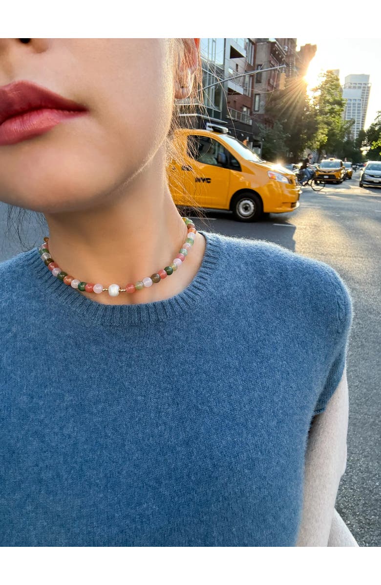 seree Summer Beaded gemstone & pearl choker necklace, Alternate, color, Multicolor