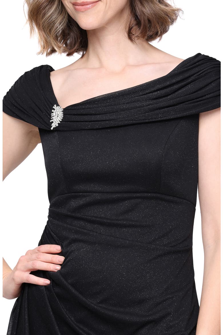 Embellished L-Neck Gown, Alternate, color, BLACK