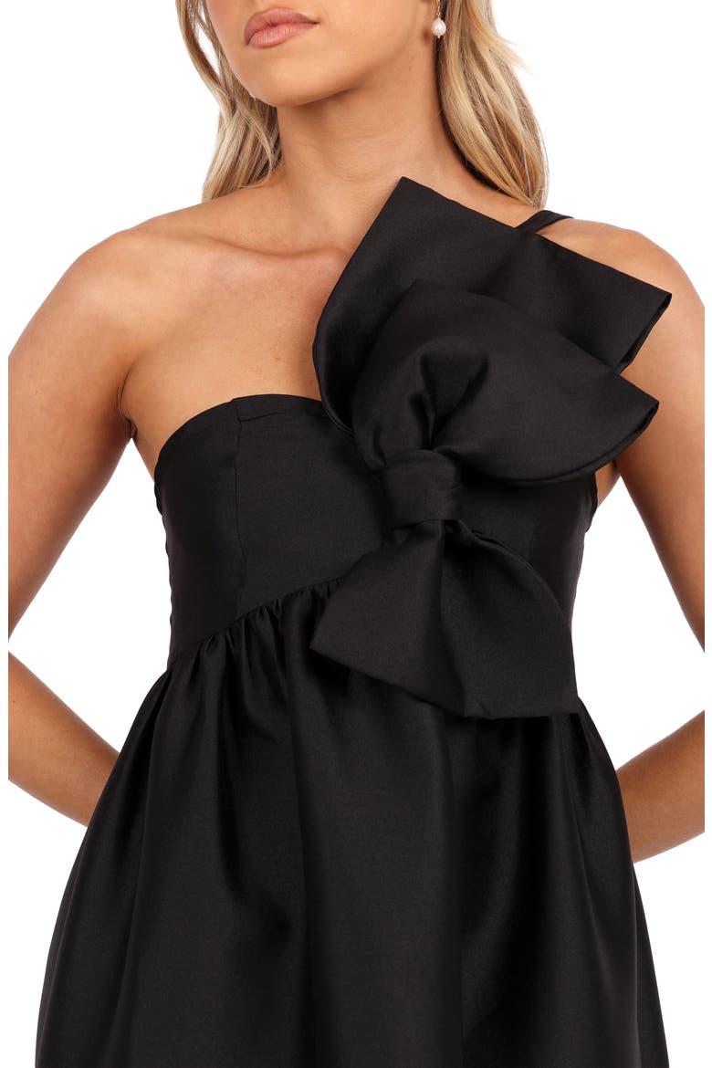 Betina Bow One-Shoulder Gown, Alternate, color, BLACK