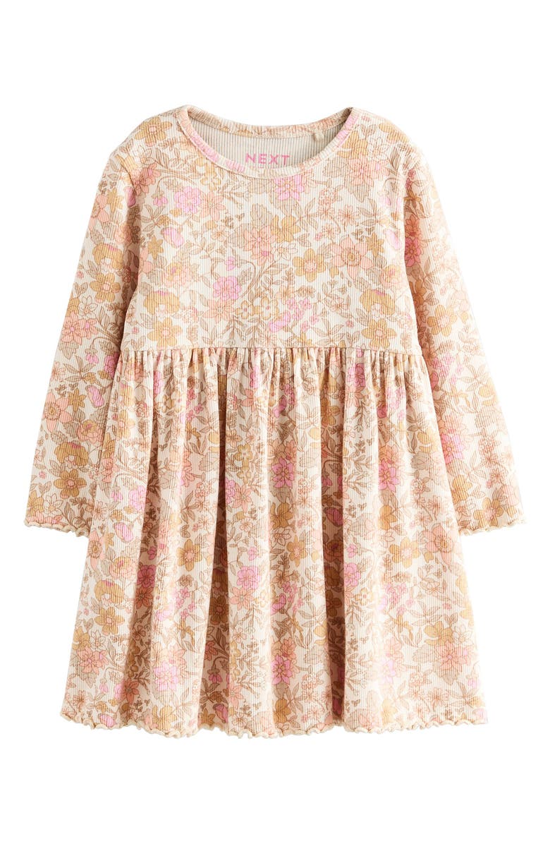 NEXT Kids' Long Sleeve Stretch Cotton Rib Dress, Main, color, Pink