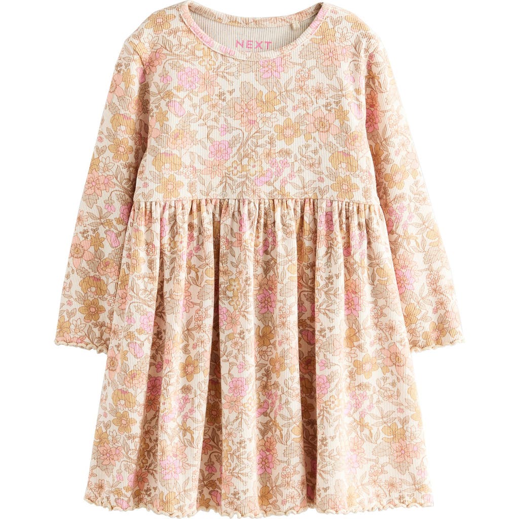 Next Kids' Long Sleeve Stretch Cotton Rib Dress In Pink