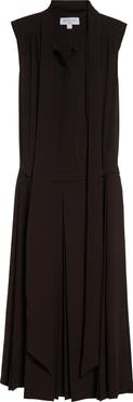 Michael Kors Collection Pleated Tie Neck Sleeveless Silk Shirtdress
