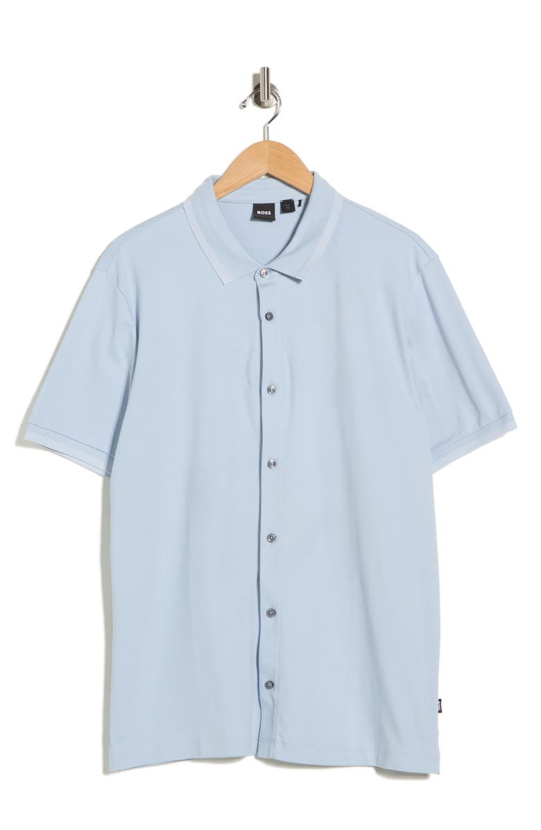 BOSS Puno Short Sleeve Button-Up Polo, Main, color, Light/ Pastel Blue