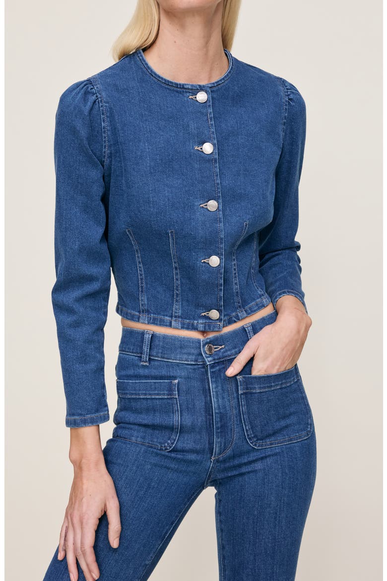 Sculpted Denim Top, Main, color, BLUE WATER