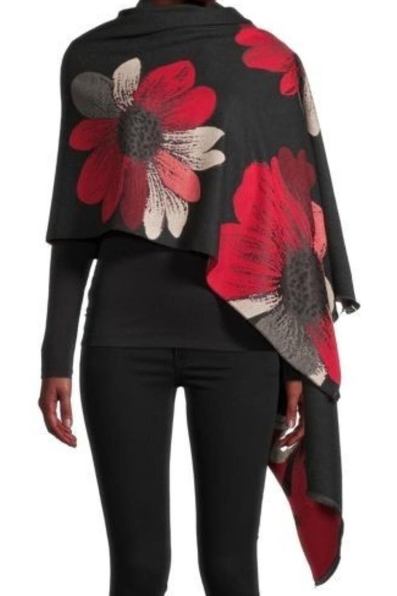 Floral Print Reversible Scarf, Main, color, RED