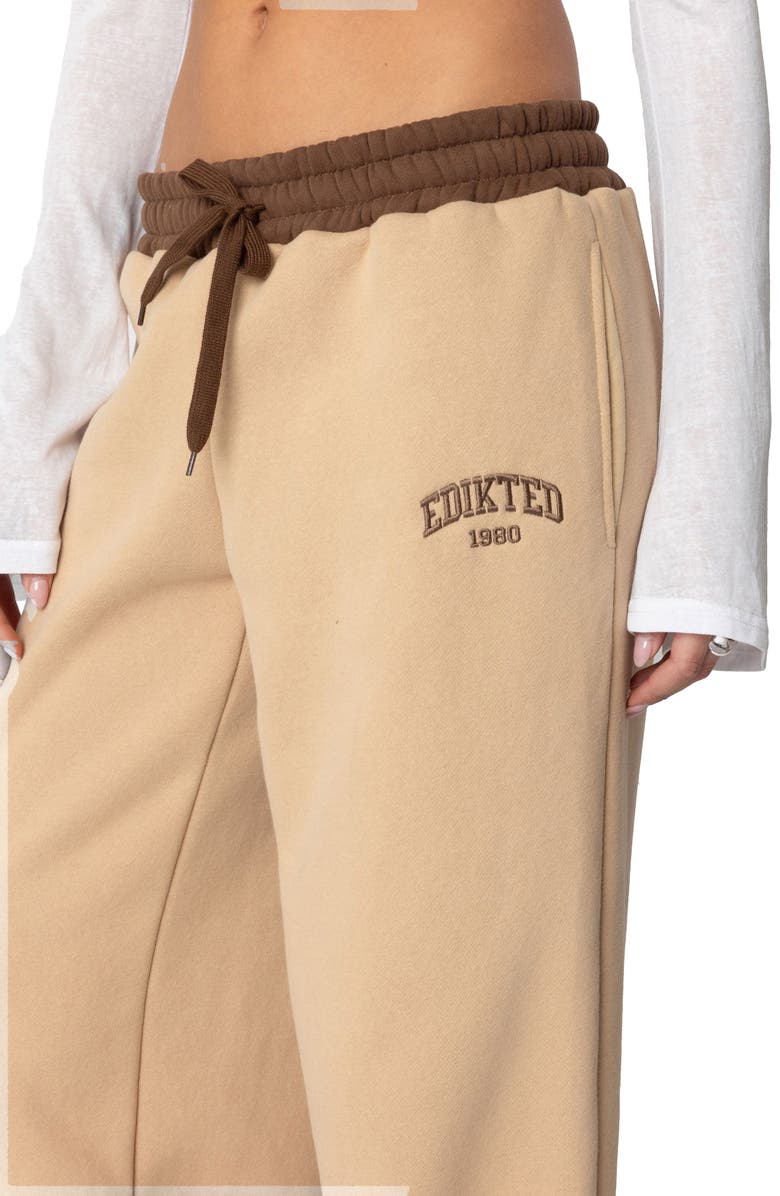 EDIKTED Contrast Waist Logo Wide Leg Sweatpants, Alternate, color, Camel
