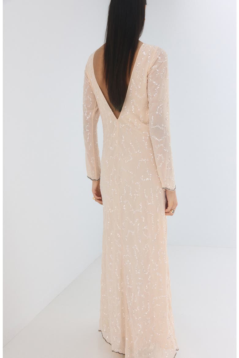 Long Sleeve Sequin Dress, Alternate, color, ECRU