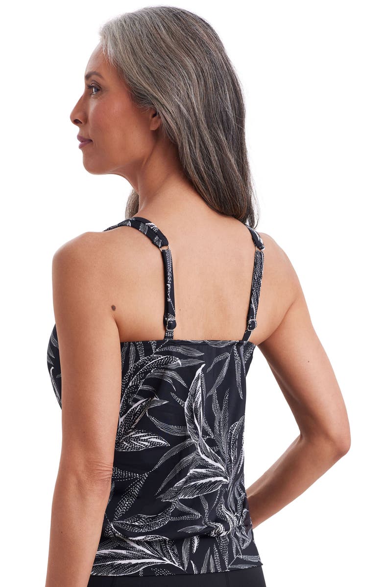 ShapeSolver Shirred Neck Blouson Mastectomy Tankini Swimsuit Top, Alternate, color, Leaf Encounter