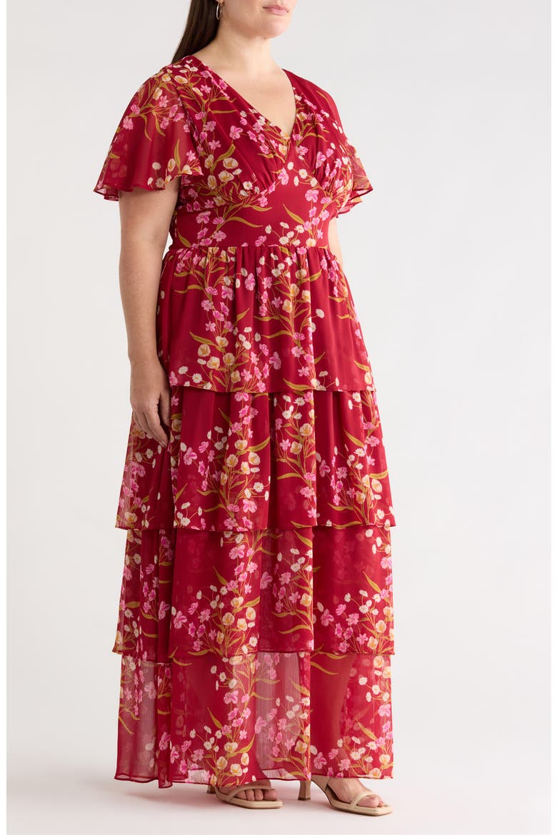 Ginnie Amabel Tiered Maxi Dress, Alternate, color, BURGUNDY-MULTI