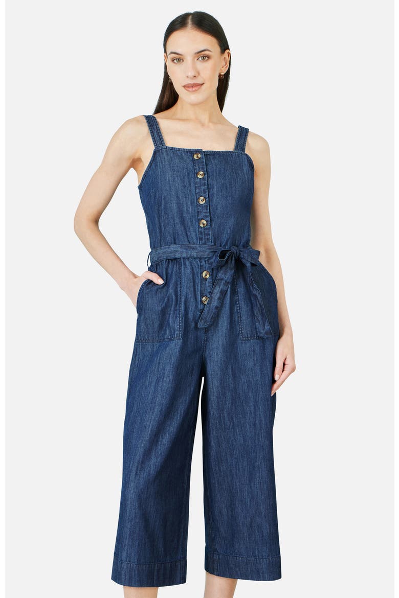 Chambray Button Through Jumpsuit, Alternate, color, Blue