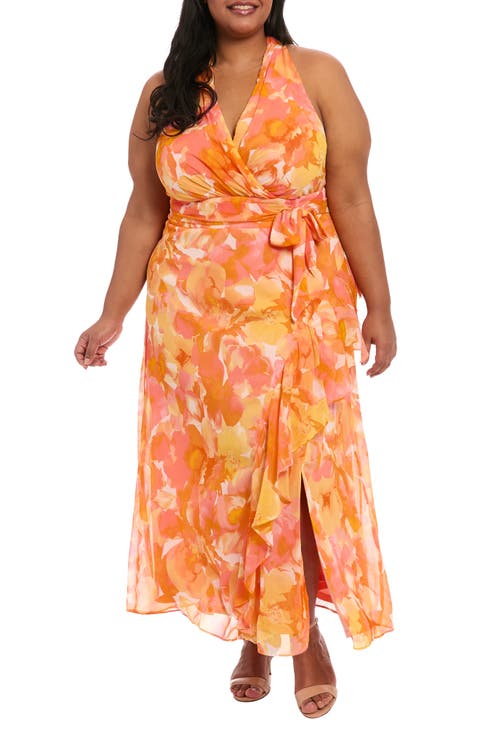 Floral Sleeveless Chiffon Maxi Dress (Plus)