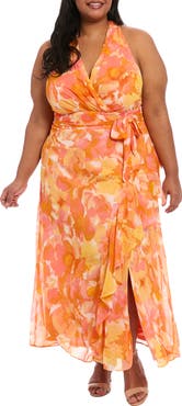 London Times Floral Sleeveless Chiffon Maxi Dress