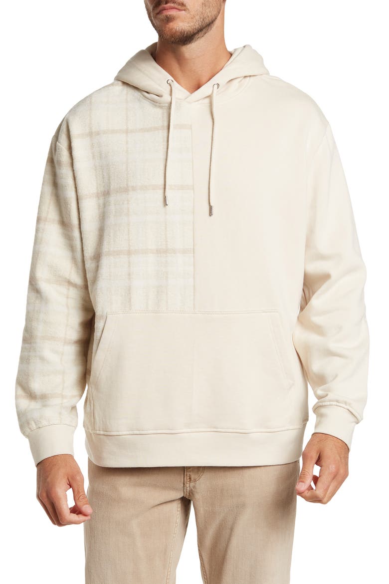 Textured Spliced Check Hoodie, Main, color, STONE