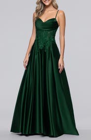 Blondie Nites Sequin Lace Detail Satin Gown