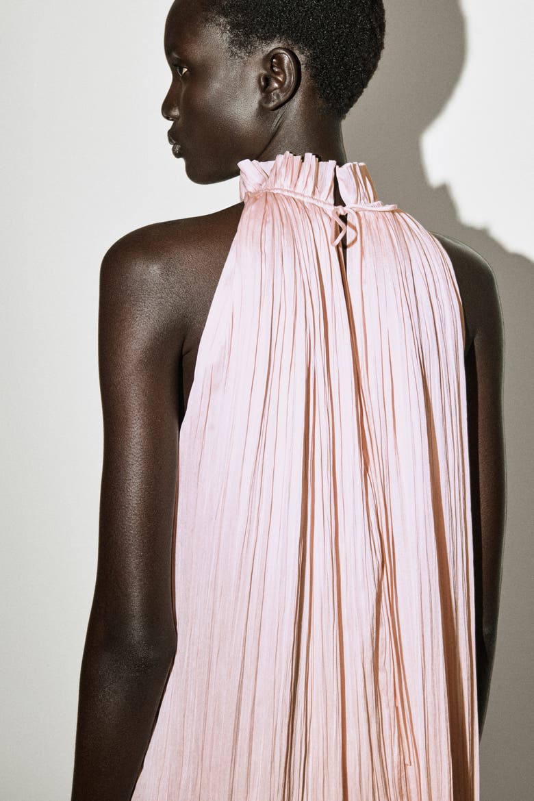 Crinkled-satin Midi Dress, Alternate, color, LIGHT PINK