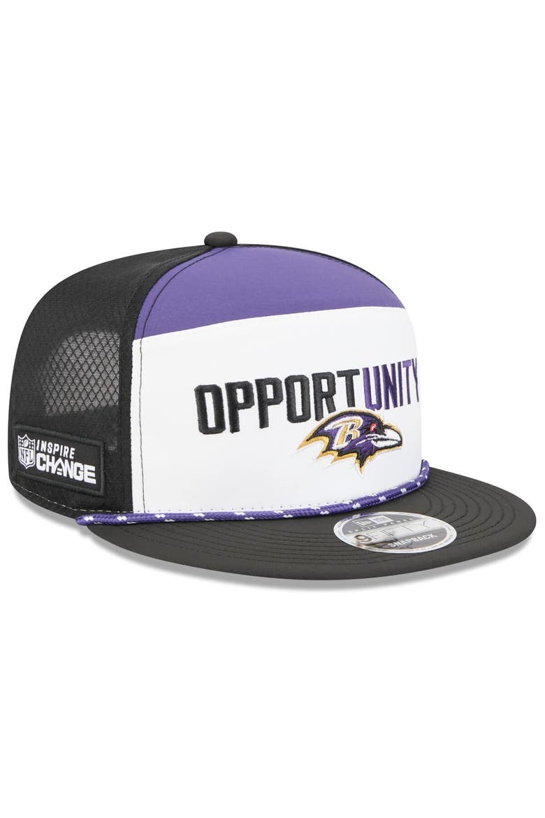 Men's New Era White/Black Baltimore Ravens 2025 Inspire Change Split Panel 9FIFTY Snapback Hat, Main, color, White