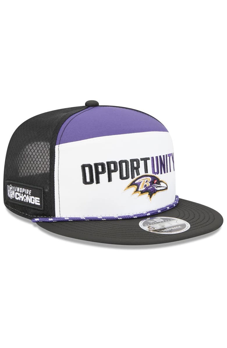 New Era Men's New Era White/Black Baltimore Ravens 2025 Inspire Change Split Panel 9FIFTY Snapback Hat, Main, color, White