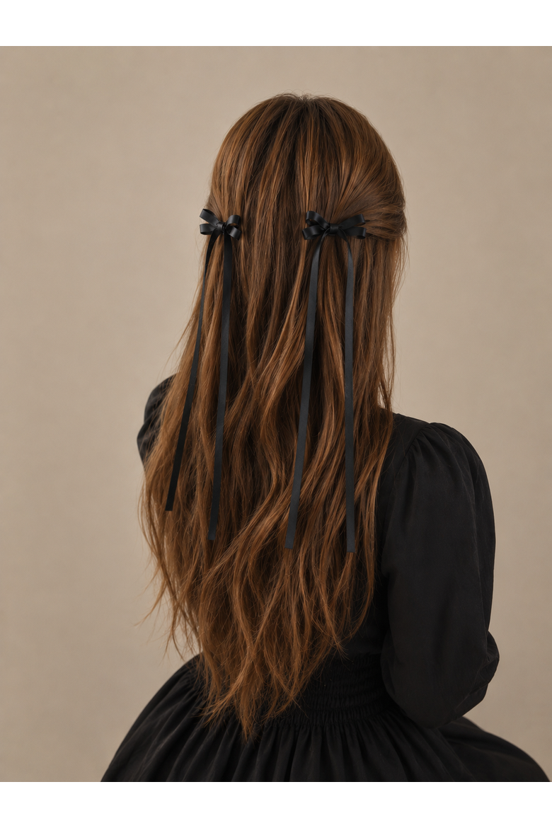 Ribbon Bow Clip Set, Alternate, color, Black