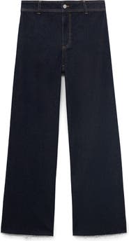 MANGO Catherin Frayed High Waist Wide Leg Culotte Jeans
