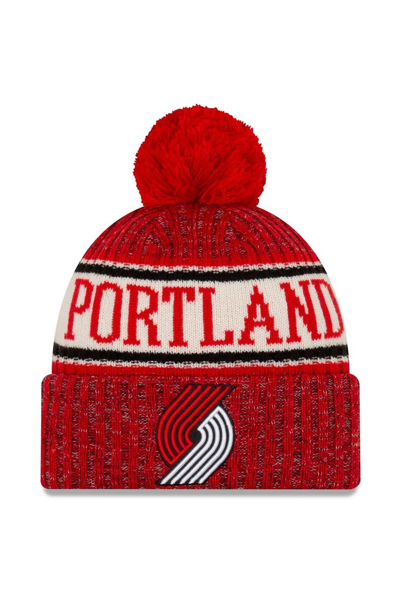 Men's New Era Red Portland Trail Blazers Sport Cuffed Knit Hat with Pom, Main, color, Red