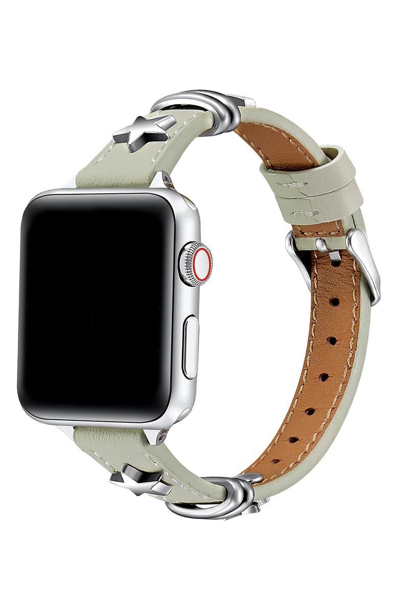 Posh Tech Rodeo Star Leather Apple Watch<sup>®</sup> Watchband, Alternate, color, Chalk