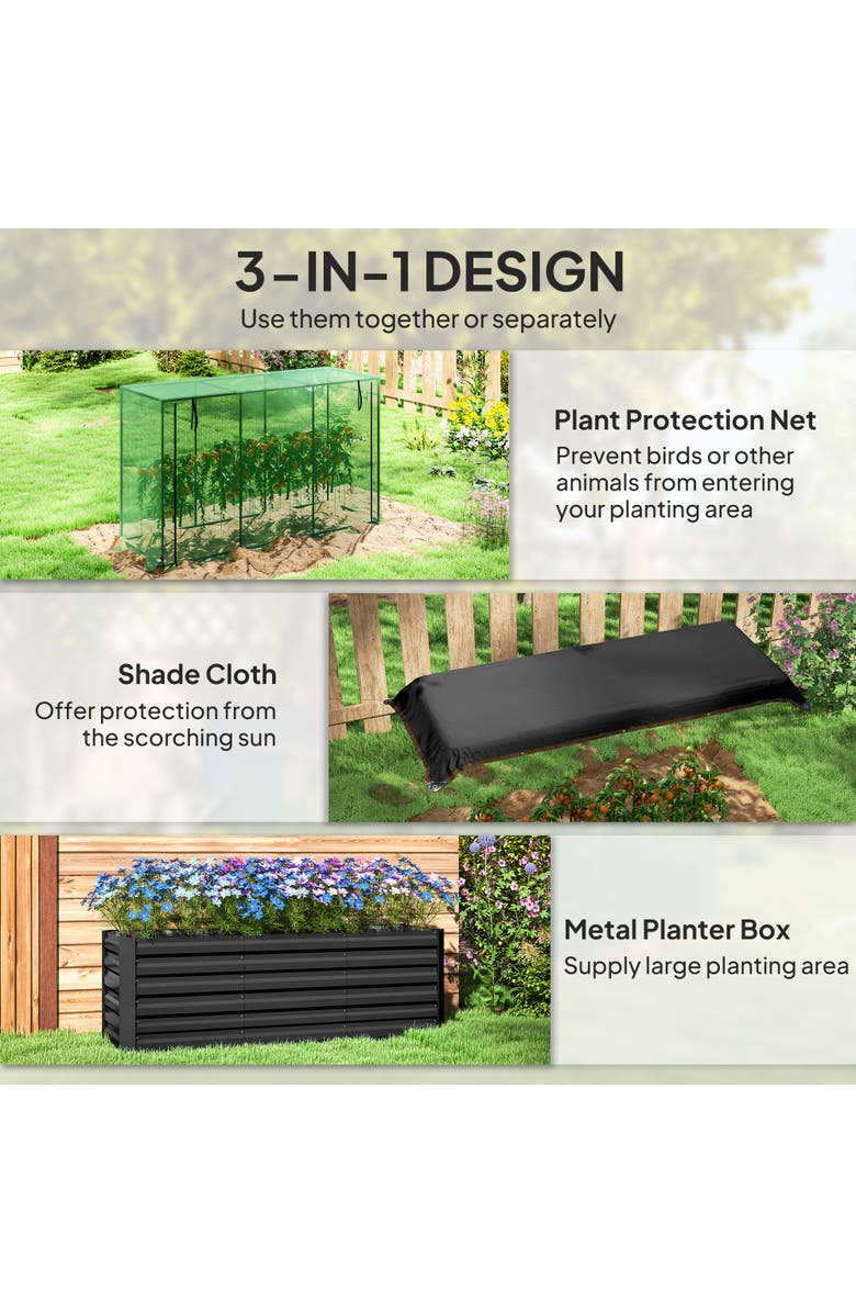 Outsunny Raised with Crop Cage Plant Protection Net and Shade Cloth Roof,  Garden Bed, Alternate, color, Dark Gray