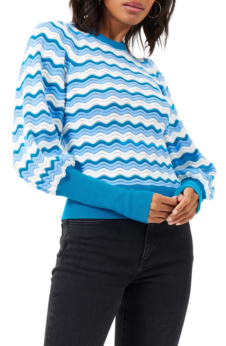 French Connection Onna Ripple Stripe Cotton Crewneck Sweater, Main, color, 