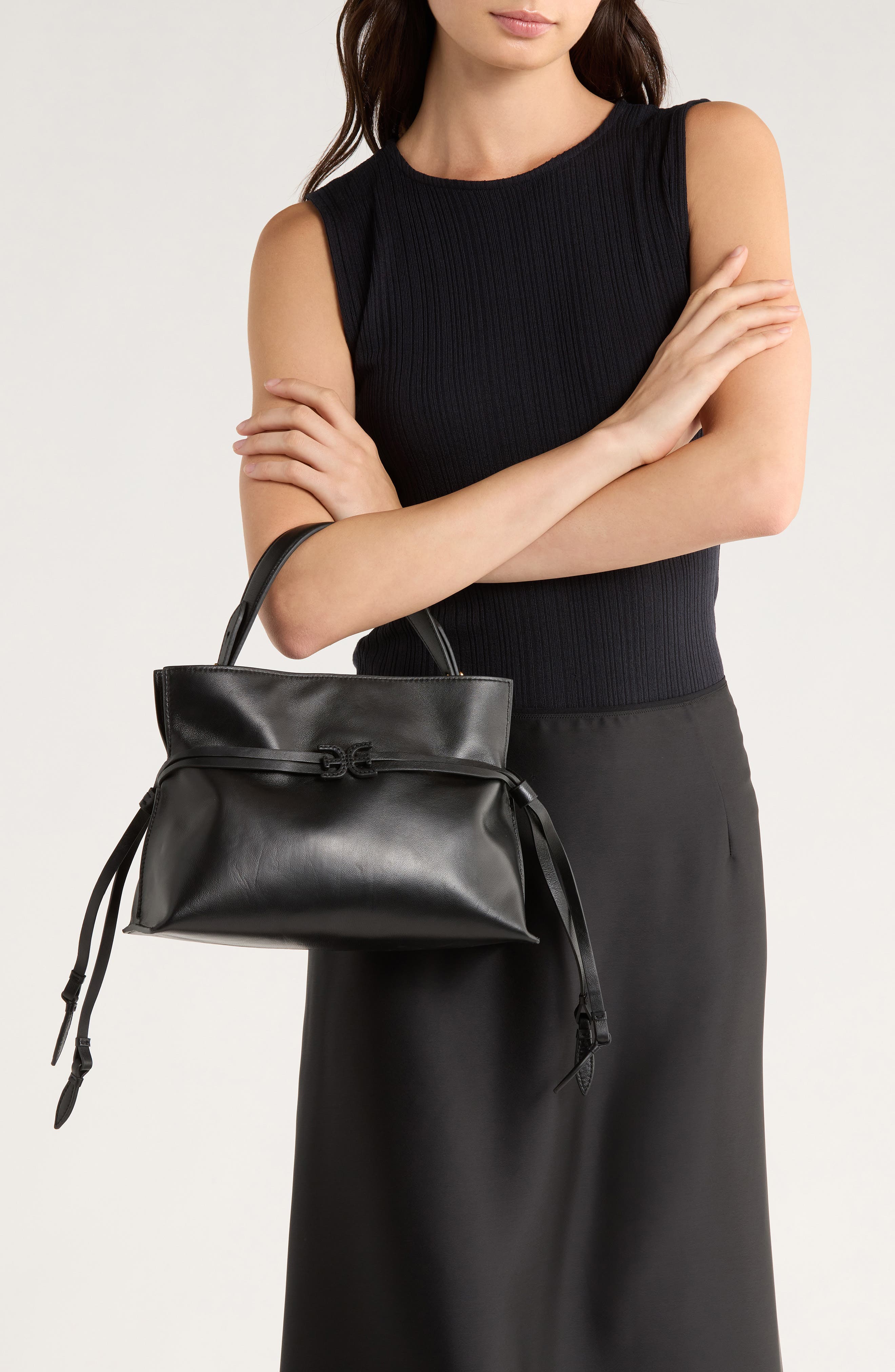 Sam Edelman Small Poppy Drawstring Leather Crossbody Bag, Alternate, color, Bordeaux