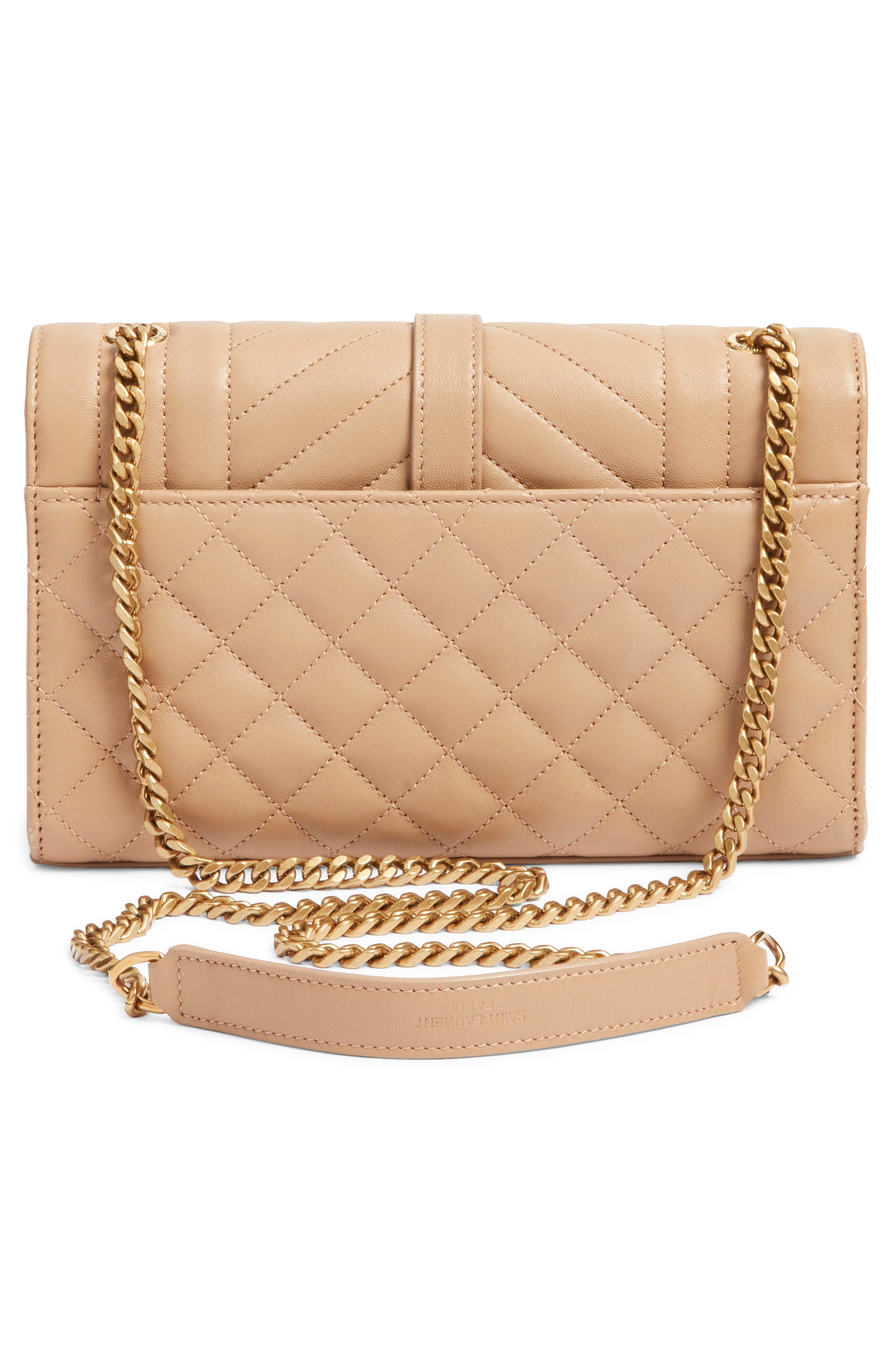 Saint Laurent Small Envelope Chain Strap Leather Shoulder Bag, Alternate, color, Dark Toffee